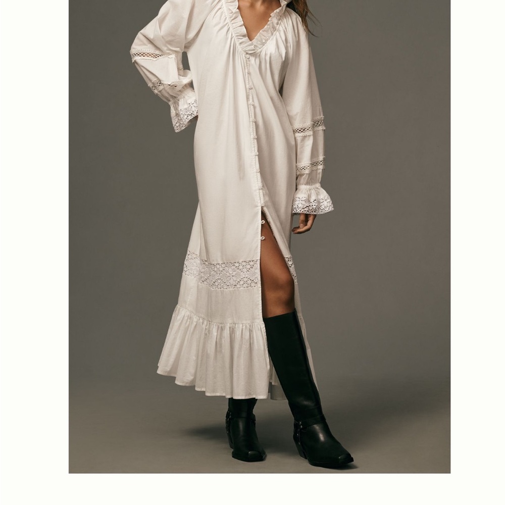 Anthropologie Cream Maxi Dress with Lace Details